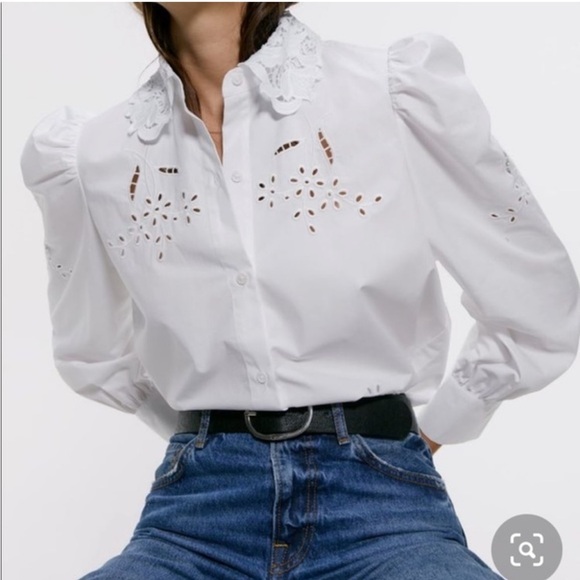 ZARA POPLIN SHIRT WITH EYELET EMBROIDERY SIZE M - Picture 6 of 14
